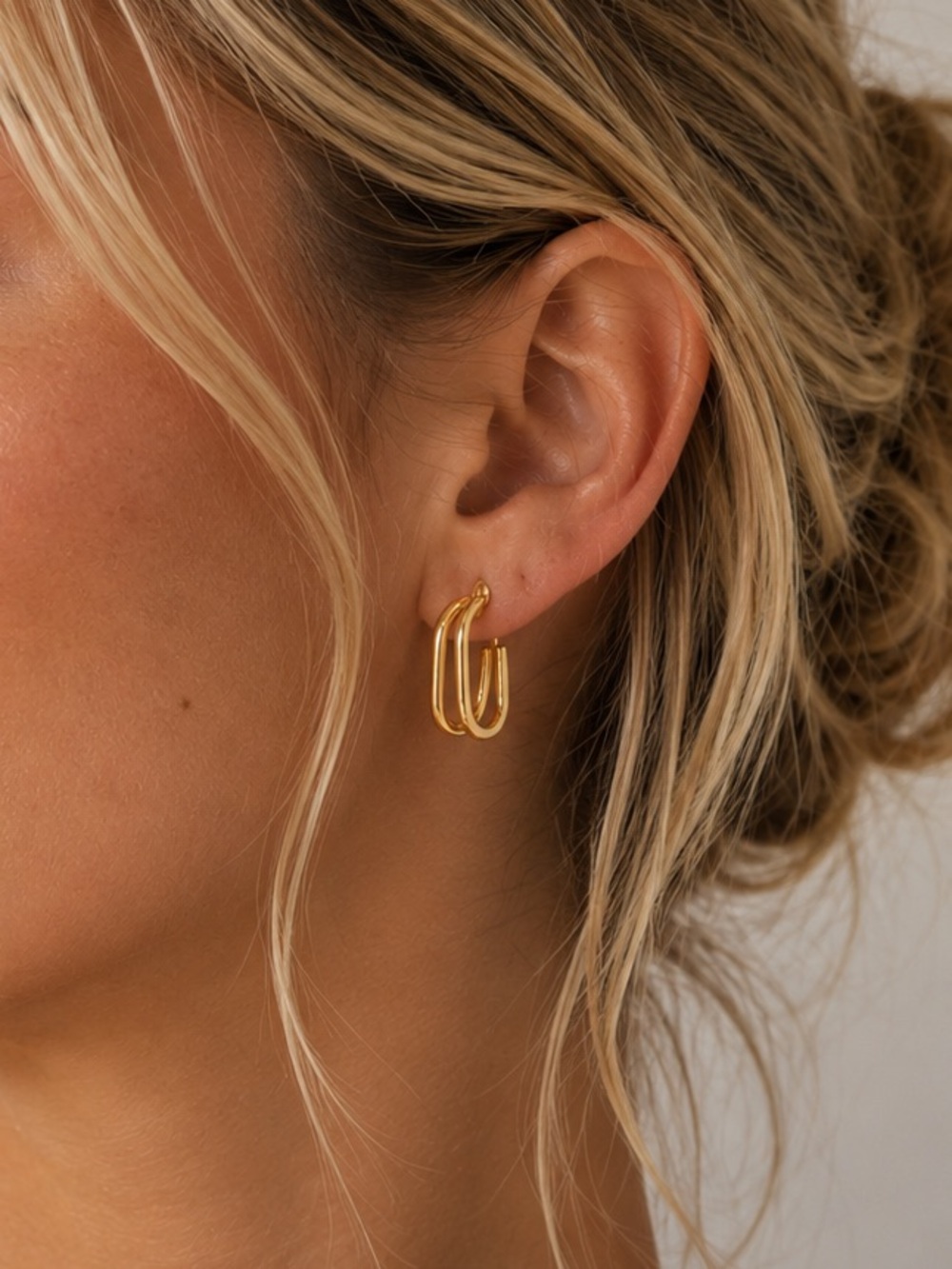 18K Gold Plated Double Hoop Geometric Earrings